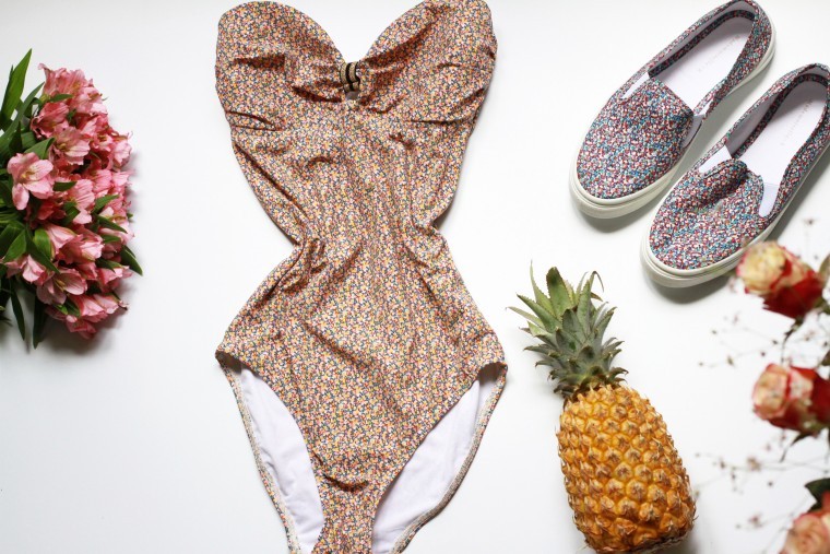 liberty swimsuit + pineapple + flowers