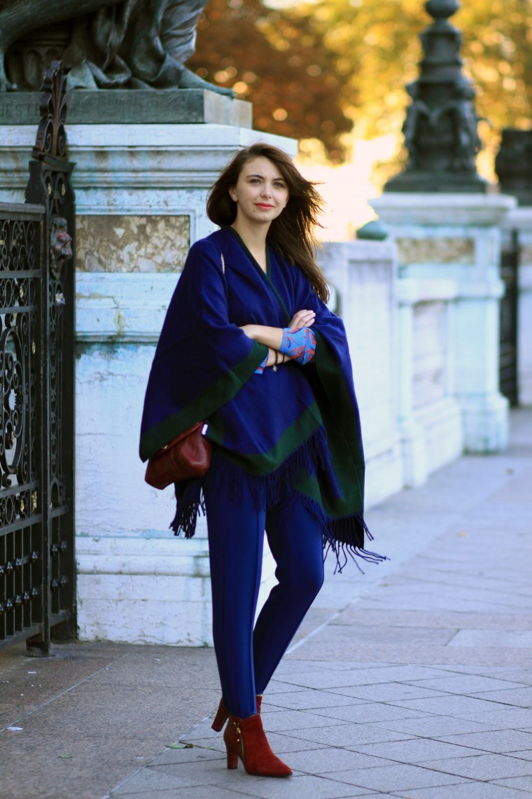 the brunette poncho style in fall